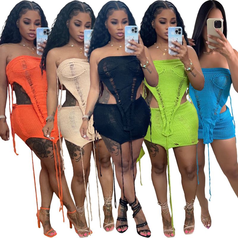 Du Quotidien Plage Femmes Sexy Couleur Unie Spandex Polyester Jupe Ensembles Jupe Ensembles