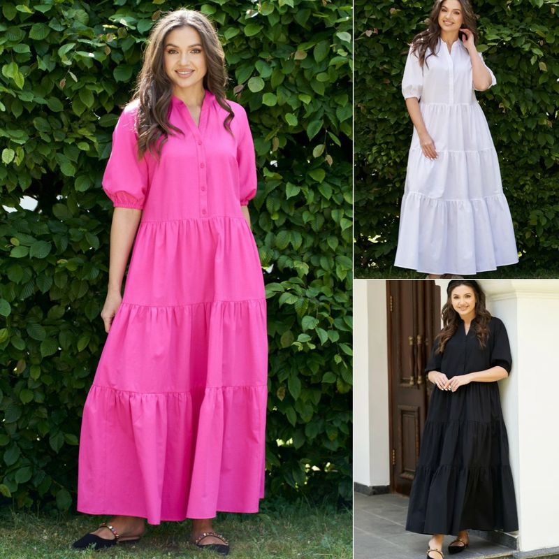 Women's Regular Dress Simple Style Standing Collar Button Short Sleeve Solid Color Maxi Long Dress Holiday Daily