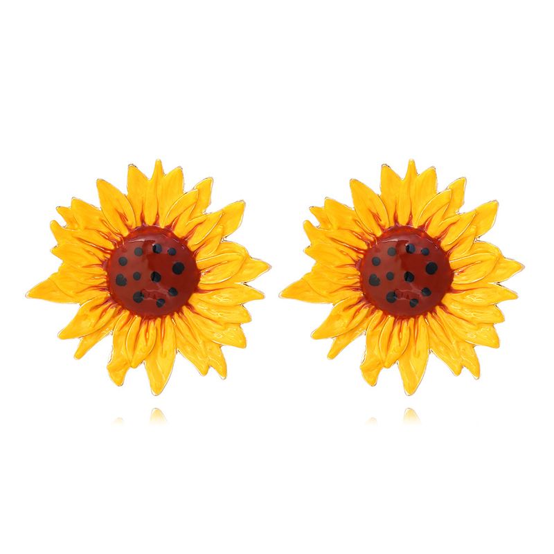 1 Pair Casual Vacation Sunflower Enamel Zinc Alloy Ear Studs