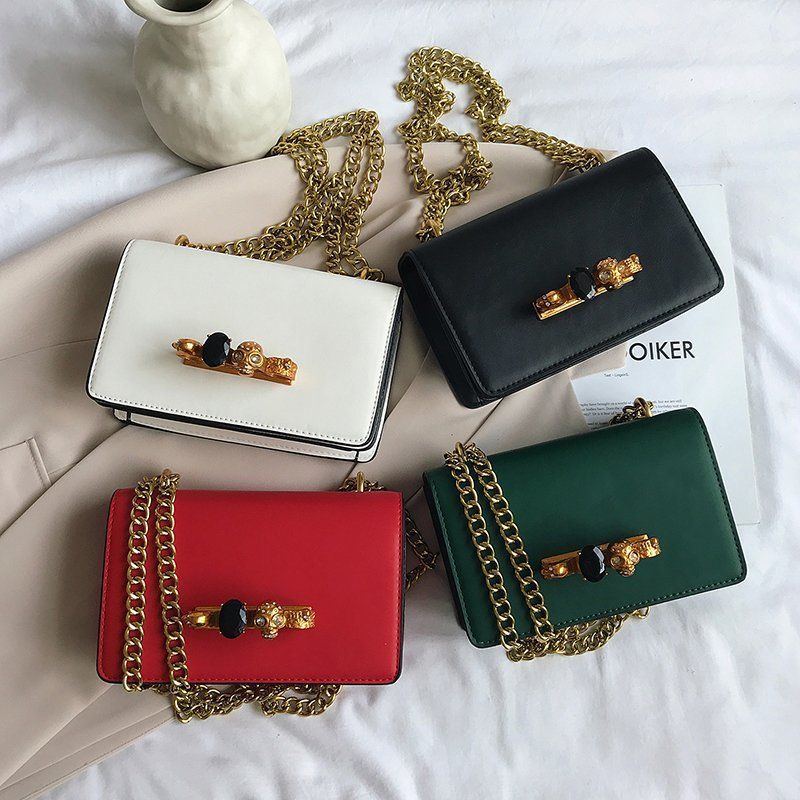 Women's Medium Pu Leather Solid Color Elegant Vintage Style Lock Clasp Square Bag