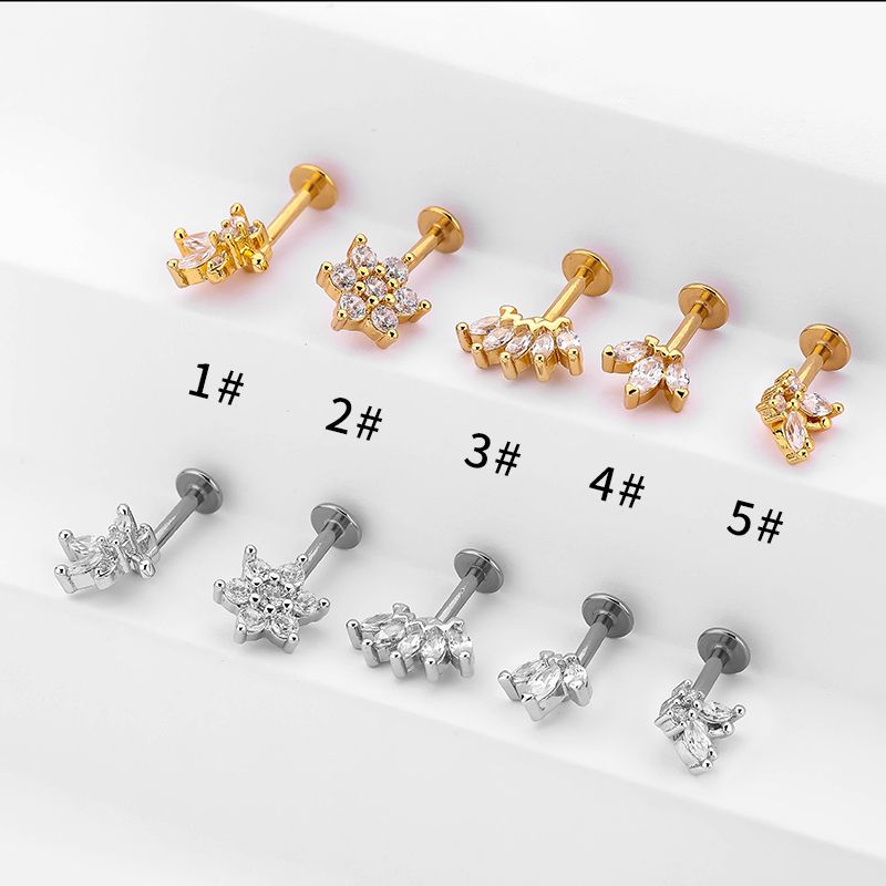1 Piece Ear Cartilage Rings & Studs Simple Style Crown Butterfly 316L Stainless Steel  Flowers Butterfly Zircon Lip Rings Ear Cartilage Rings & Studs