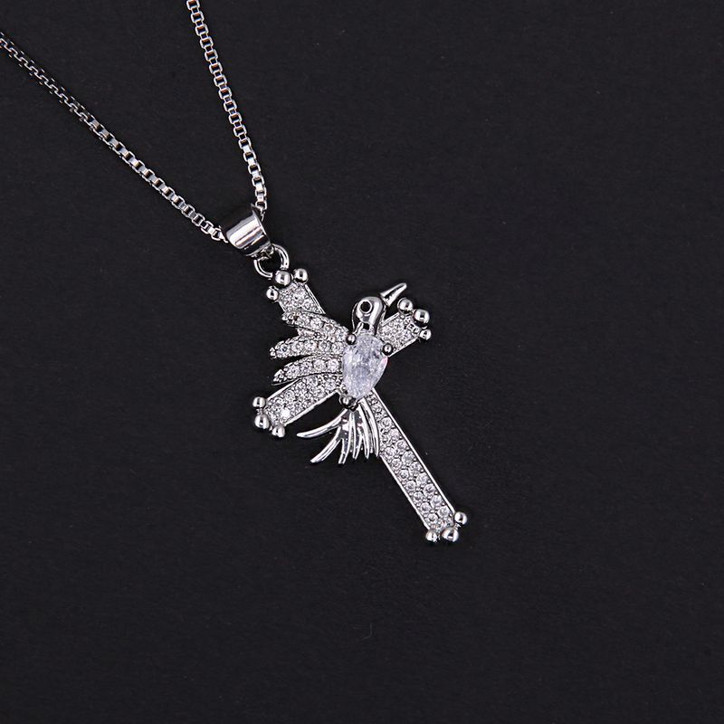 Copper 18K Gold Plated Modern Style Classic Style Cool Style Inlay Cross Bird Zircon Pendant Necklace