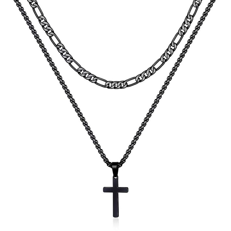 Wholesale Vintage Style Classic Style Cross 304 Stainless Steel Copper Plating 18K Gold Plated Layered Necklaces