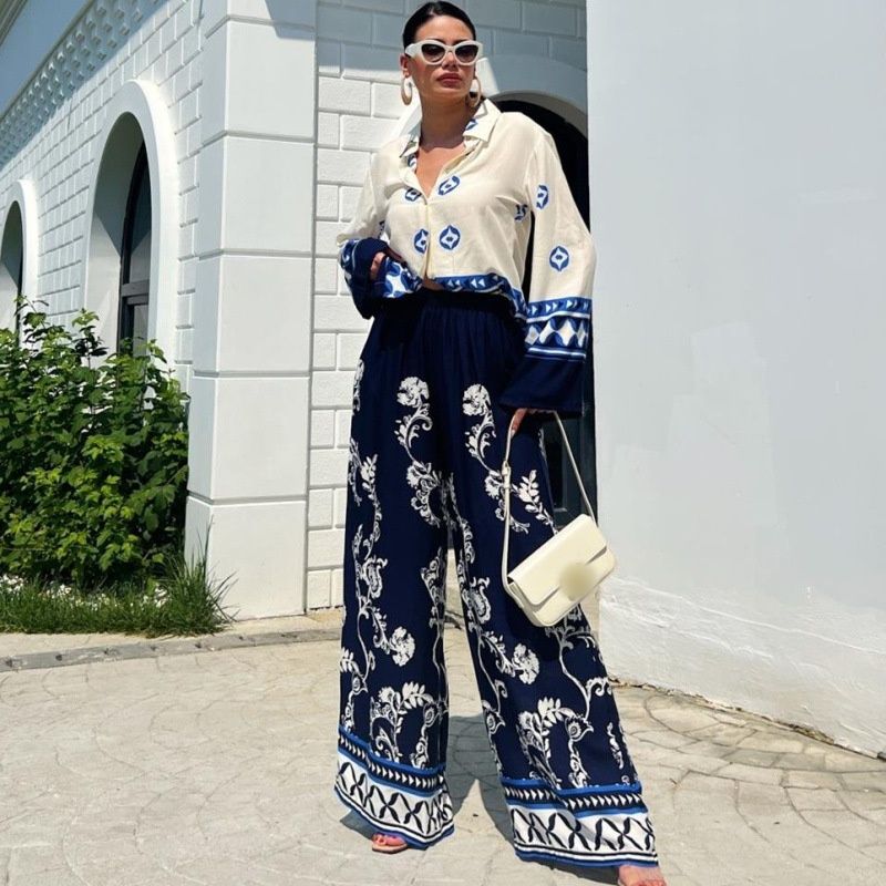 Holiday Women's Vacation Color Block Polyester Printing Pants Sets Pants Sets