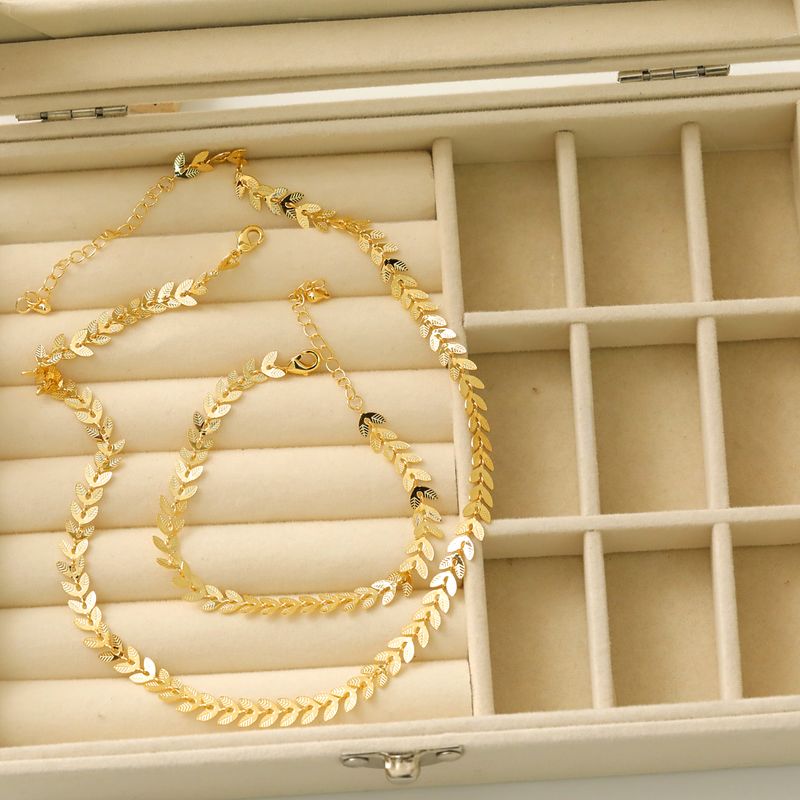 Copper 18K Gold Plated IG Style Hawaiian Modern Style Leaves Grain Bracelets Necklace