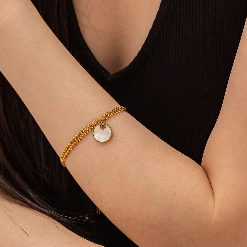 304 Stainless Steel 18K Gold Plated IG Style Basic Modern Style Layered Inlay Geometric Shell Bracelets
