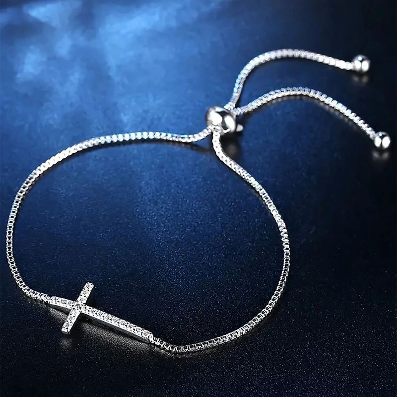 Basic Modern Style Classic Style Geometric Cross Alloy Inlay Zircon Silver Plated Unisex Bracelets Necklace