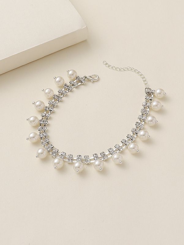 Elegant Hawaiian Modern Style Tassel Imitation Pearl Rhinestones Synthetic Resin Alloy Wholesale Anklet