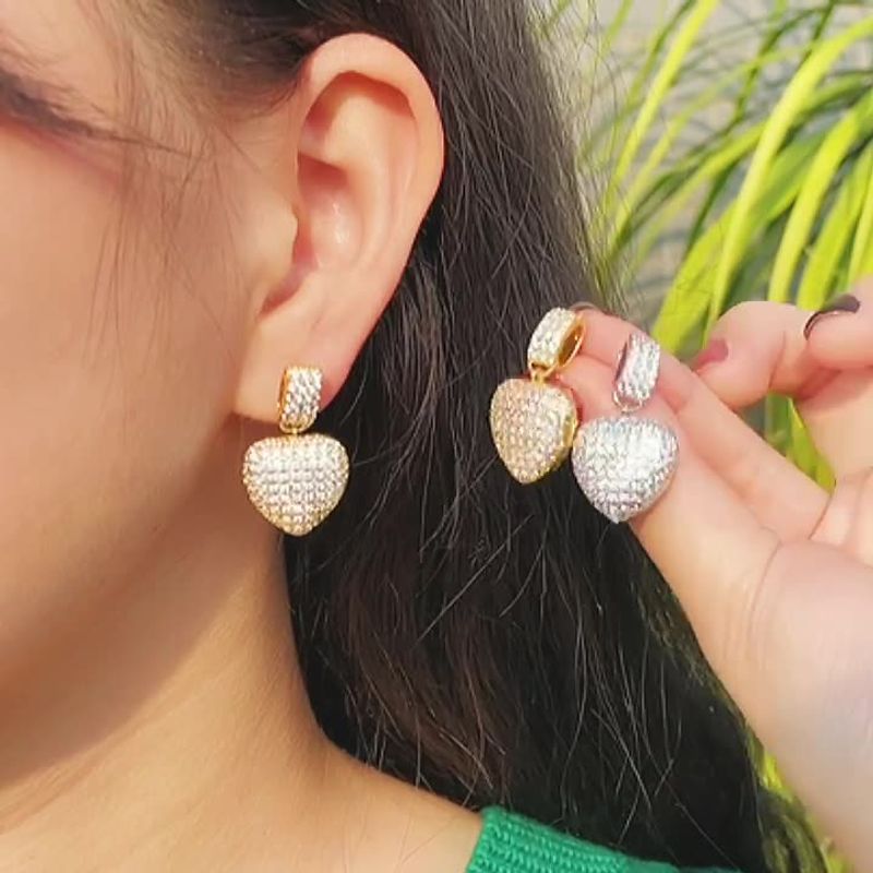 1 Par Elegante Señora Estilo Moderno Forma De Corazón Embutido Cobre Circón Pendientes De Gota