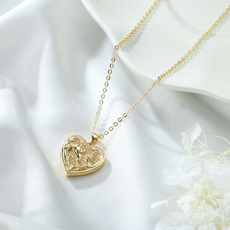 Copper 14K Gold Plated Simple Style Classic Style Plating Heart Shape Horse Pendant Necklace Locket Necklace