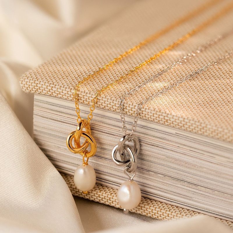 Copper Elegant Simple Style Pearl Knot Earrings Necklace