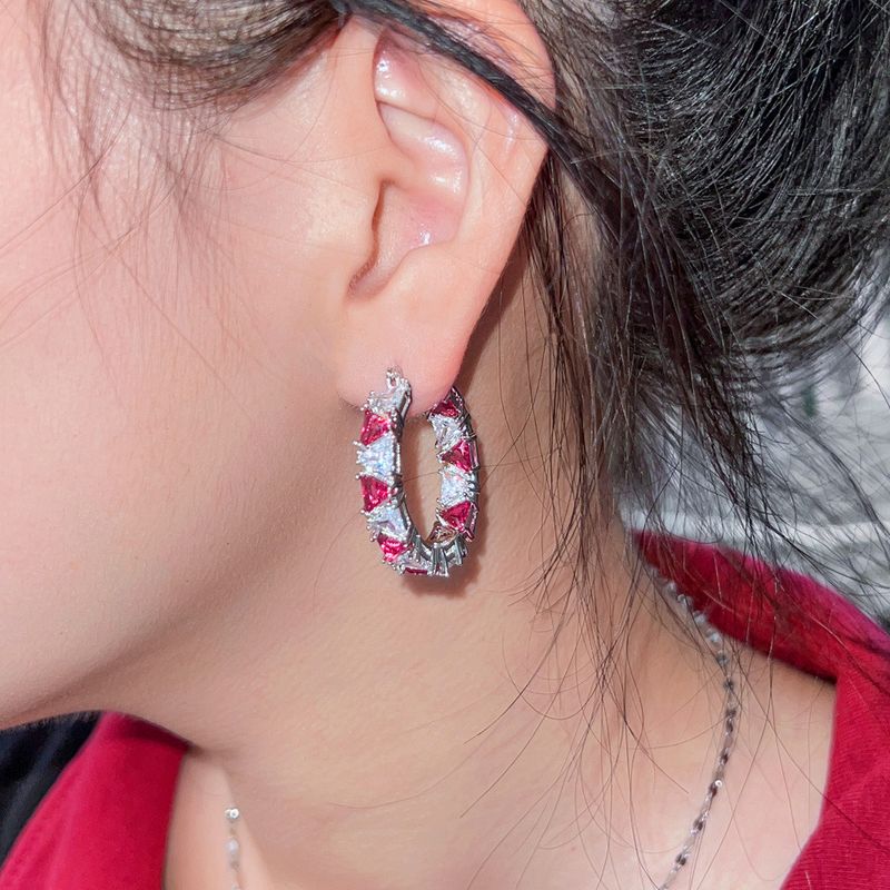 1 Par Señora Dulce Estilo Clásico Forma De C Enchapado Embutido Cobre Circón Aretes