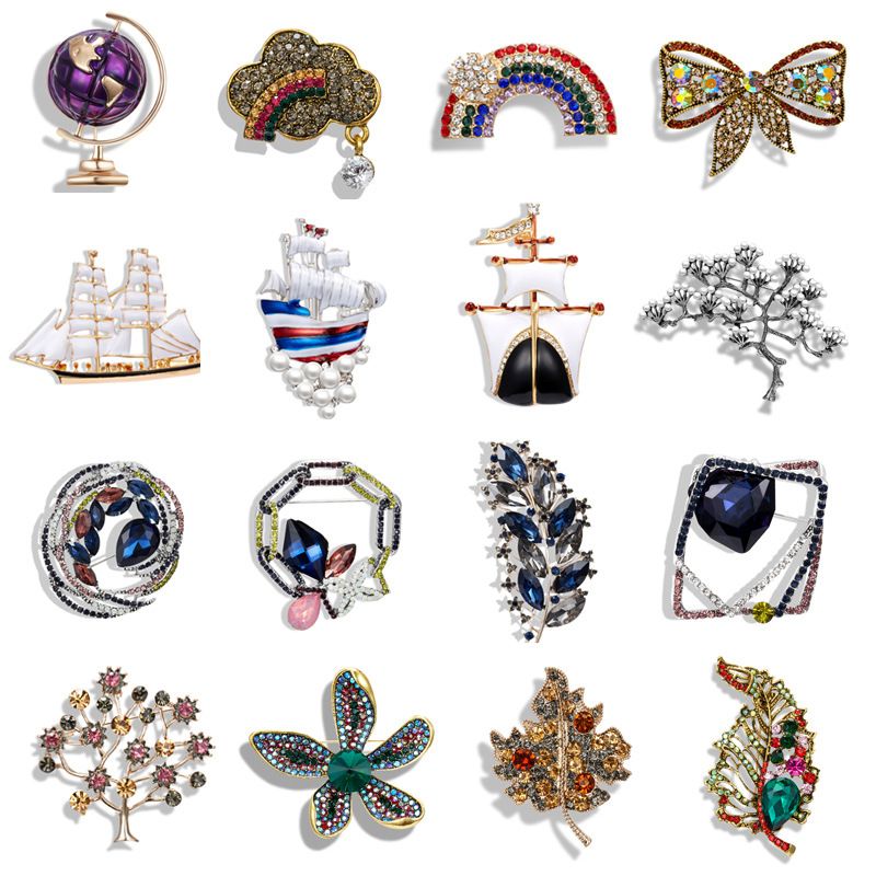IG Style Shiny Clouds Leaves Flower Alloy Inlay Rhinestones Pearl Unisex Brooches