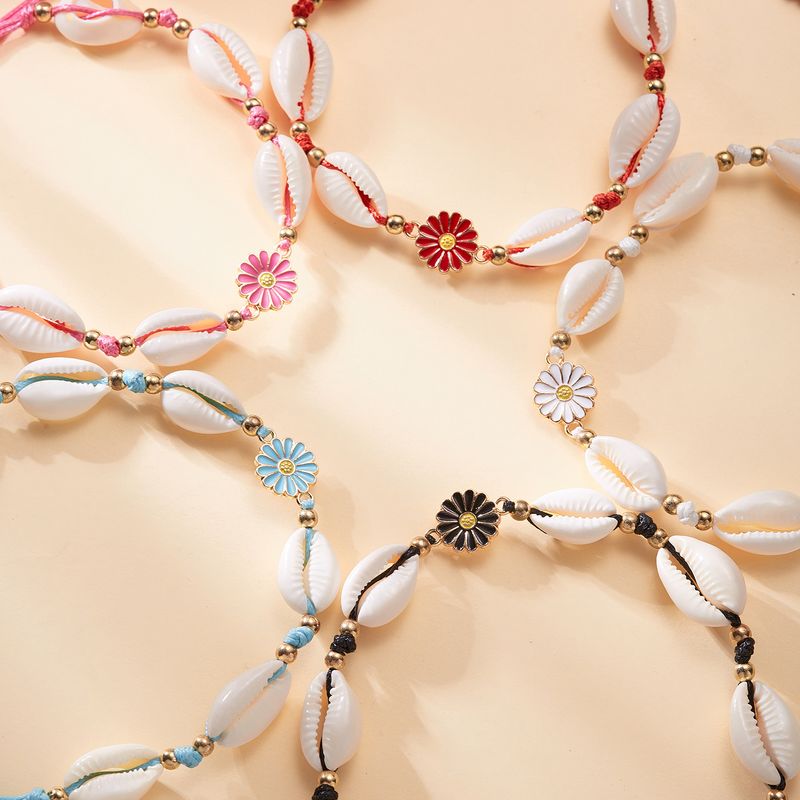 Décontractée Style Simple Fleur Alliage Coquille Émail Tresser Femmes Bracelets