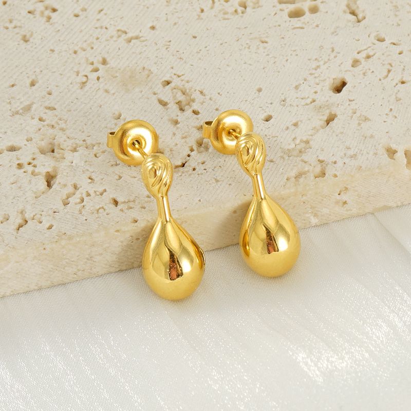 1 Par Estilo Simple Gotitas De Agua Acero Inoxidable 304 Chapados en oro de 18k Pendientes