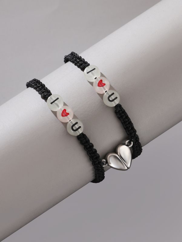 Cute Simple Style Classic Style Heart Shape Alloy Braid Silver Plated Unisex Bracelets