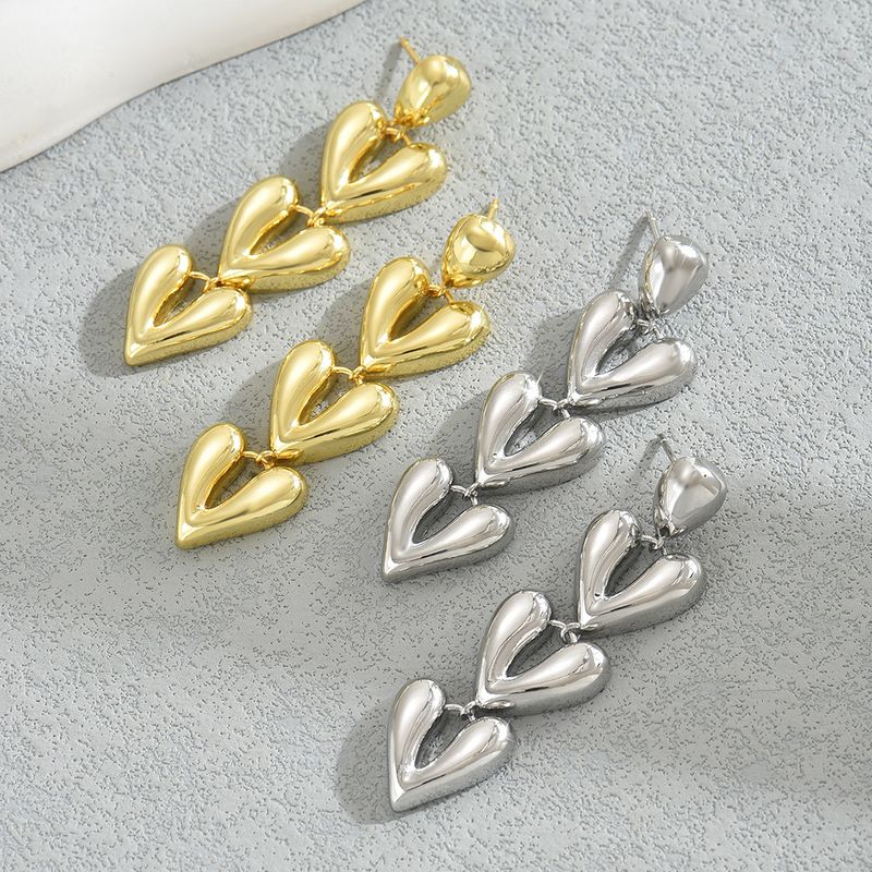 1 Pair Simple Style Solid Color Heart Shape Copper 18K Gold Plated Drop Earrings