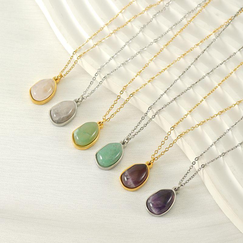 304 Stainless Steel Titanium Steel Simple Style Plating Inlay Geometric Natural Stone Pendant Necklace