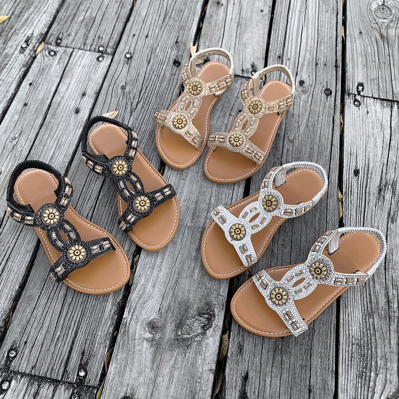Women's Vacation Roman Style Solid Color Rhinestone Round Toe Beach Sandals