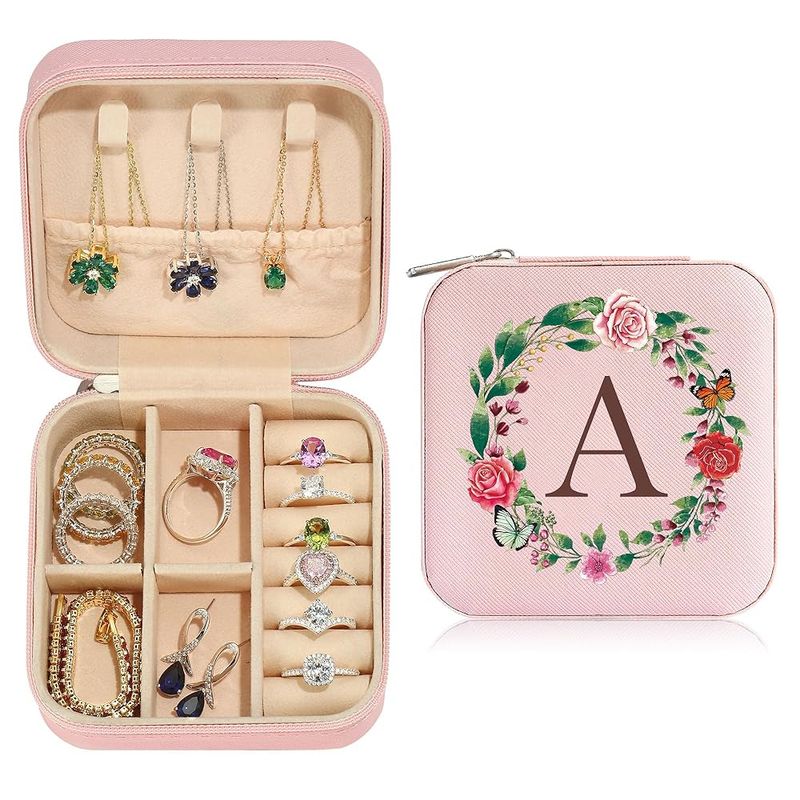صندوق مجوهرات بحروف رقيقة وردية متقاطعة بنمط إكليل هدية للفتيات