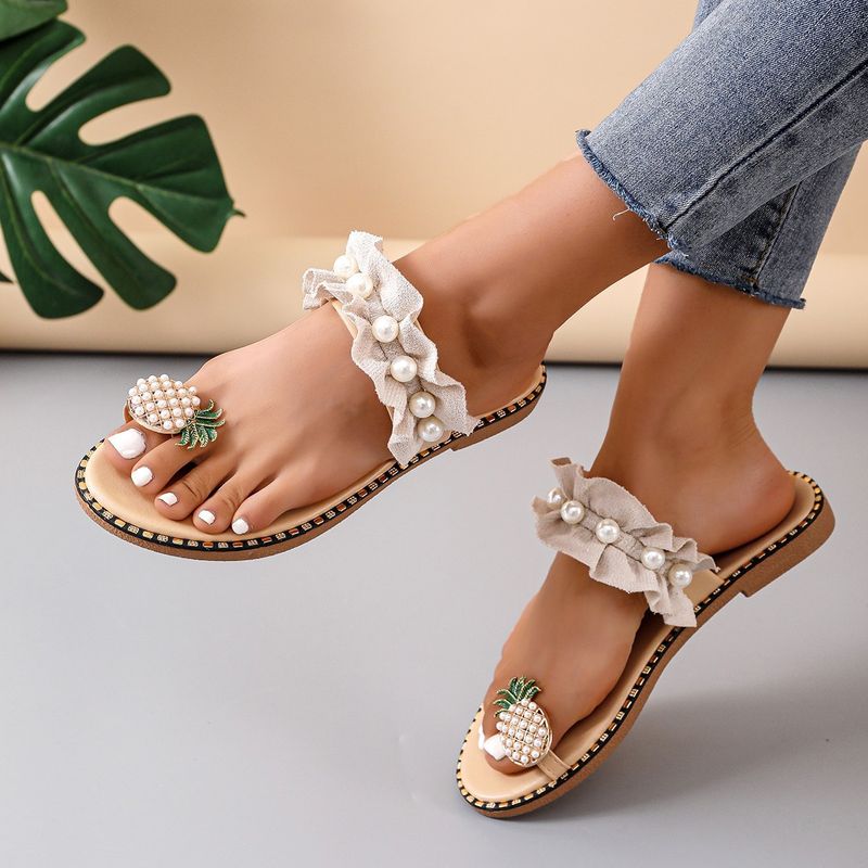 Women's Vacation Roman Style Solid Color Pineapple Pearls Round Toe Beach Sandals