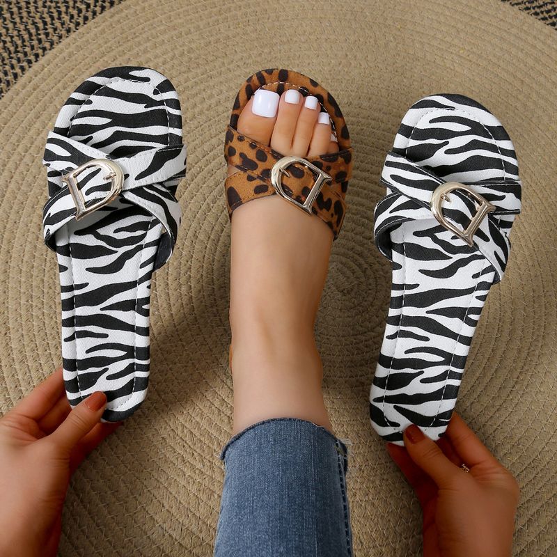 Women's Casual Vintage Style Zebra Leopard Round Toe Slides Slippers