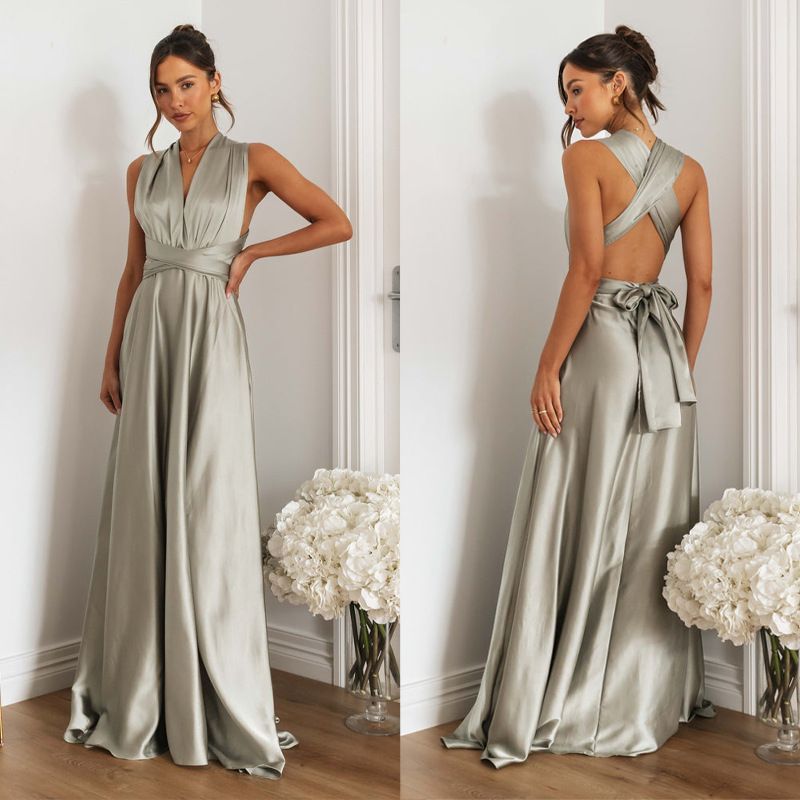 Women's Party Dress Sexy V Neck Backless Sleeveless Solid Color Maxi Long Dress Holiday Daily