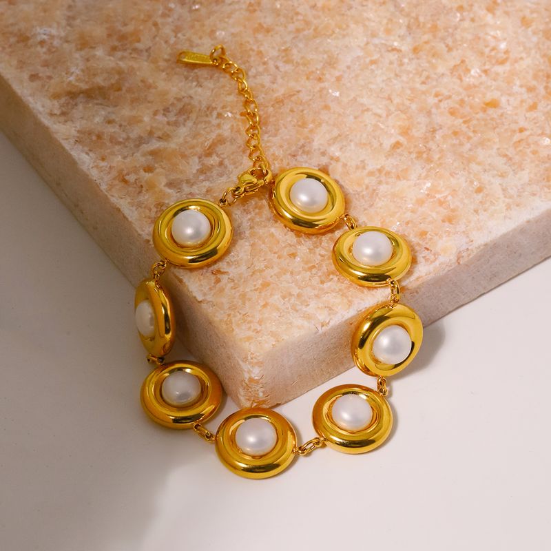 Titan Stahl 18 Karat Vergoldet Einfacher Stil Klassischer Stil Überzug Inlay Einfarbig Perle Armbänder