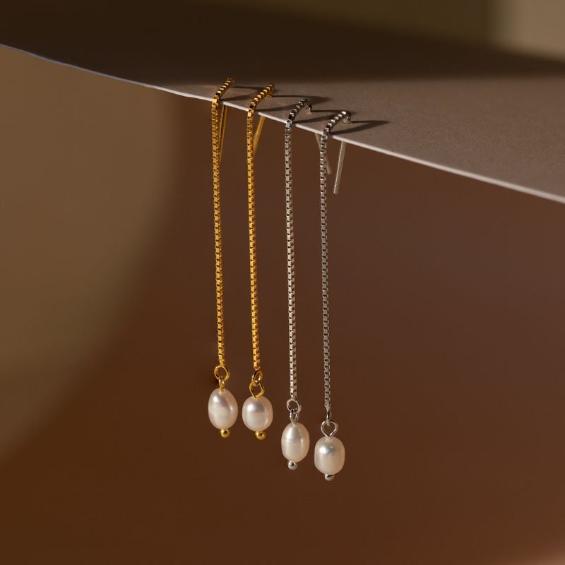 1 Pair Elegant Shiny Geometric Pearl Copper Drop Earrings
