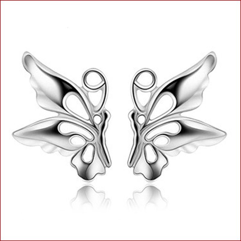 1 Pair Sweet Simple Style Butterfly Hollow Out Copper White Gold Plated Ear Studs