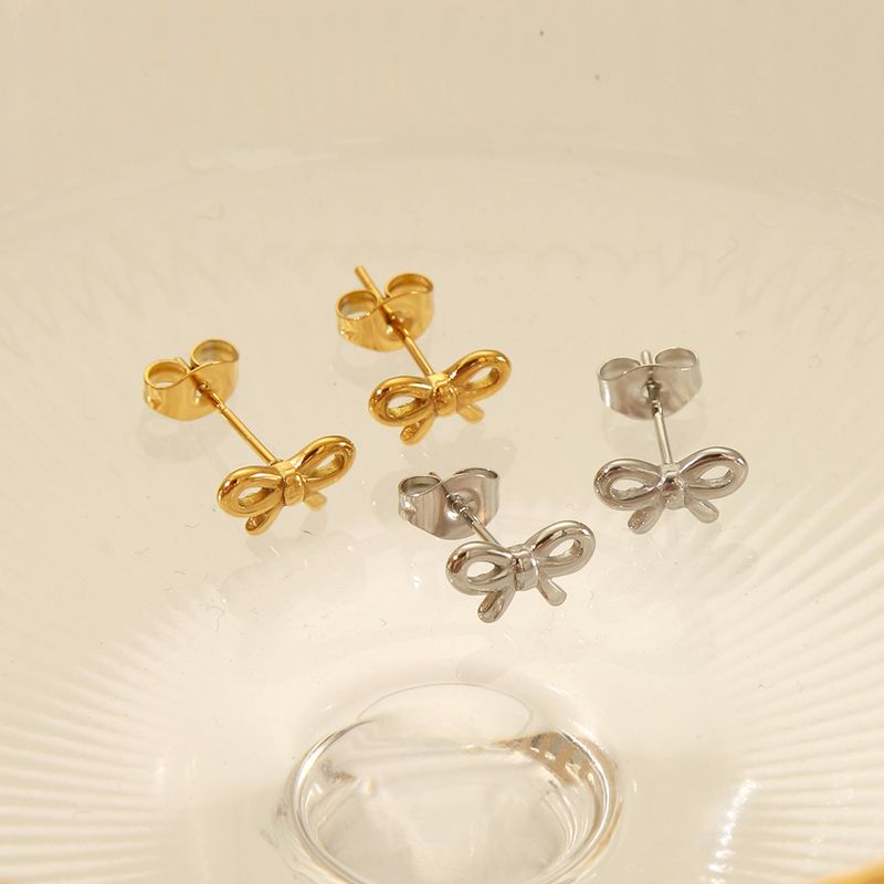 1 Pair Vacation Simple Style Bow Knot Plating 304 Stainless Steel 18K Gold Plated Ear Studs
