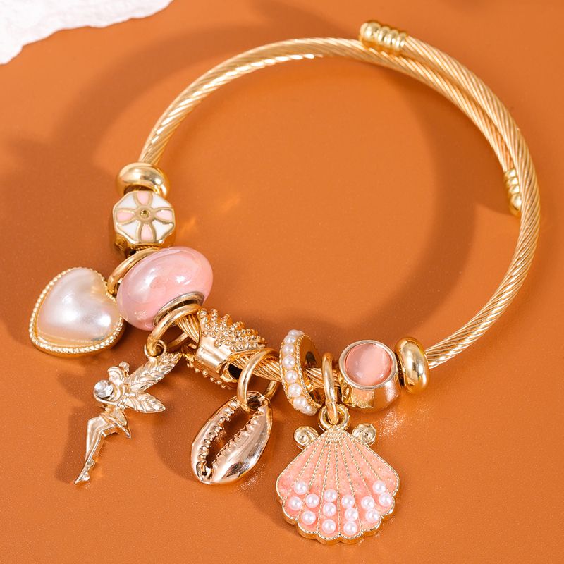 Wholesale Jewelry Simple Style Heart Shape Alloy Pearl Inlay Bangle