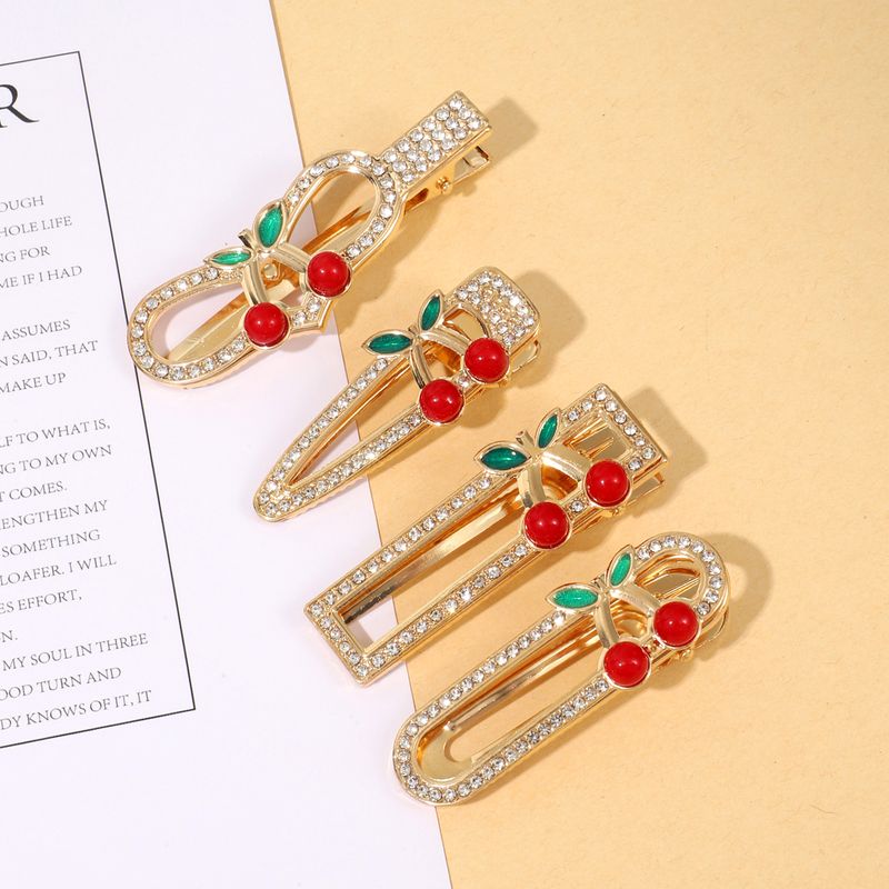 Mujeres Lindo Dulce Estilo Coreano Cereza Hierro Embutido Diamantes De Imitación Pinza Para El Cabello