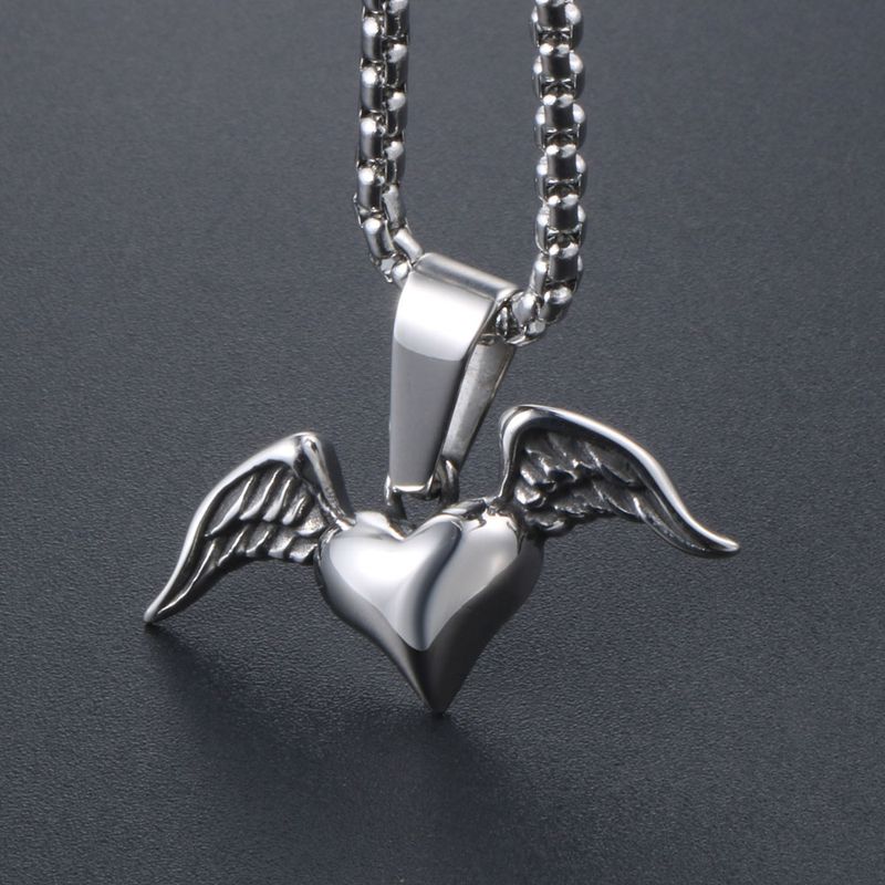 IG Style Cool Style Heart Shape Wings 304 Stainless Steel Unisex Pendant Necklace