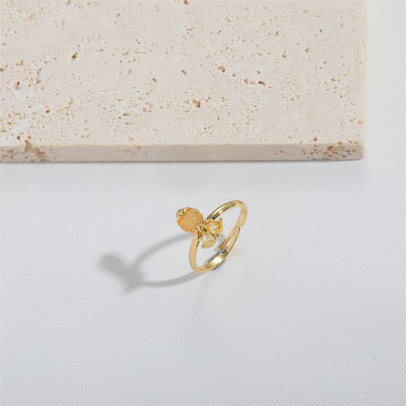Kupfer Vergoldet Vintage-Stil Einfacher Stil Pendeln Überzug Inlay Einfarbig Zirkon Offener Ring