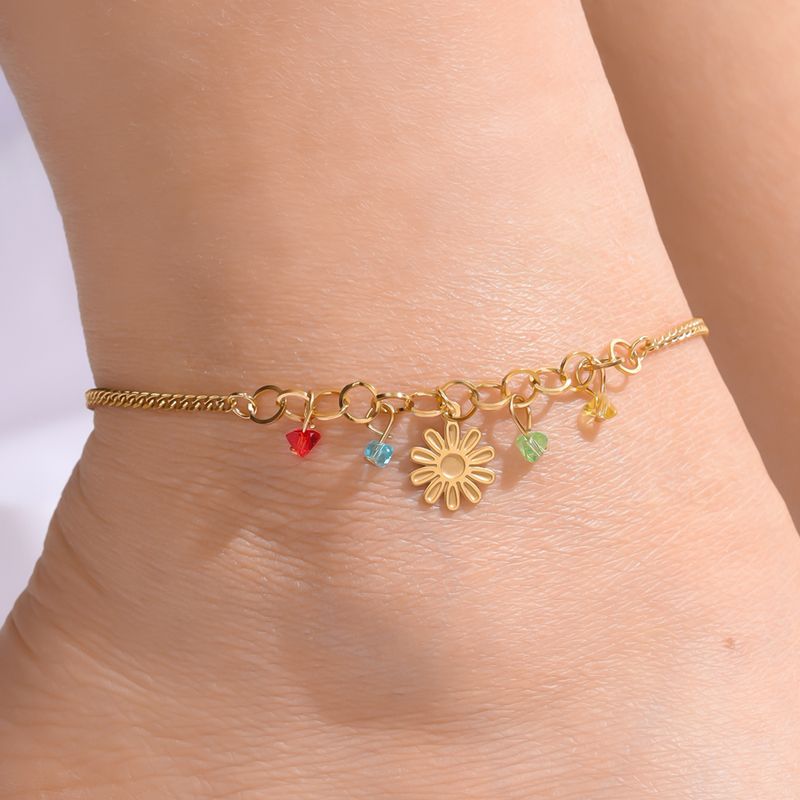 Sweet Pastoral Artistic Flower 18K Gold Plated 201 Stainless Steel Wholesale Anklet
