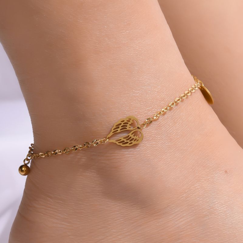 Sweet Simple Style Wings 18K Gold Plated 201 Stainless Steel Wholesale Anklet