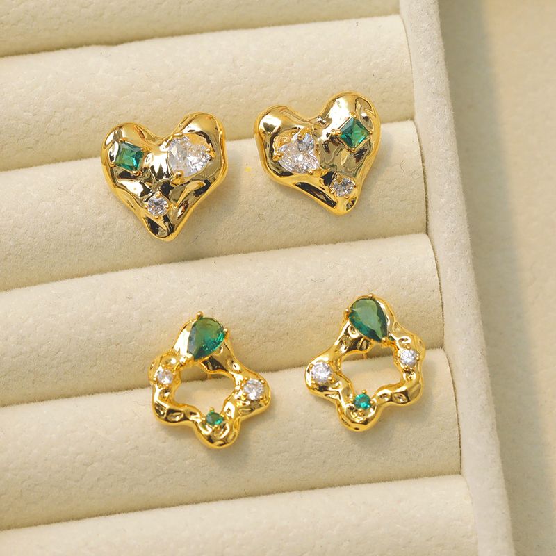 1 Pair Vacation Simple Style Flower Plating Inlay Copper Zircon 18K Gold Plated Ear Studs