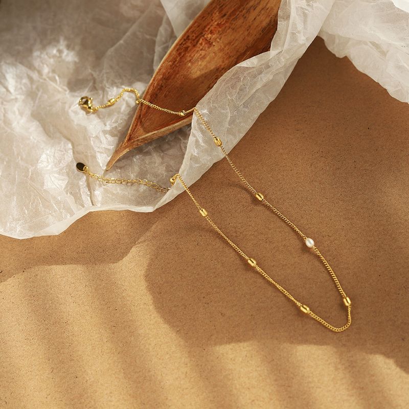 Acero Inoxidable 304 Chapados en oro de 18k Estilo Simple Embutido Color Sólido Perlas De Agua Dulce Perla Collar