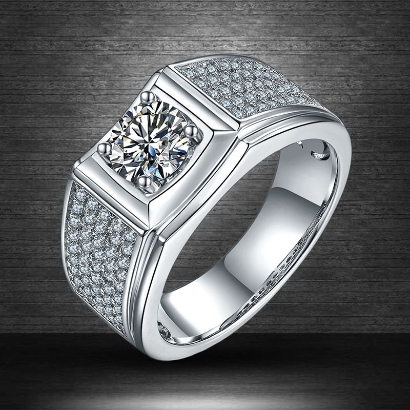 Basic Modern Style Classic Style Geometric Sterling Silver Plating Inlay Lab-grown Diamonds Moissanite Men's Rings