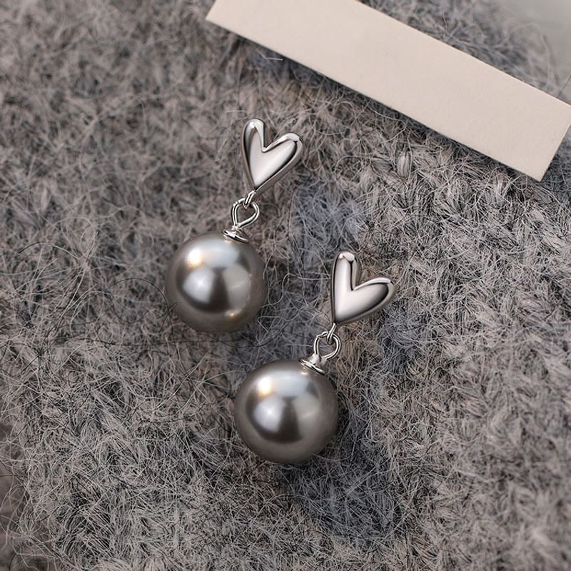1 Pair Elegant Simple Style Heart Shape Inlay Sterling Silver Pearl Drop Earrings