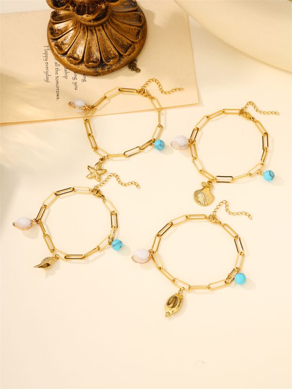 304 Stainless Steel 18K Gold Plated Casual Beach Starfish Conch Shell Bracelets