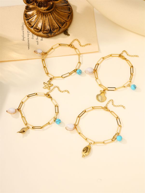 Acero Inoxidable 304 Chapados en oro de 18k Casual Playa Estrella De Mar Concha Cascarón Pulsera