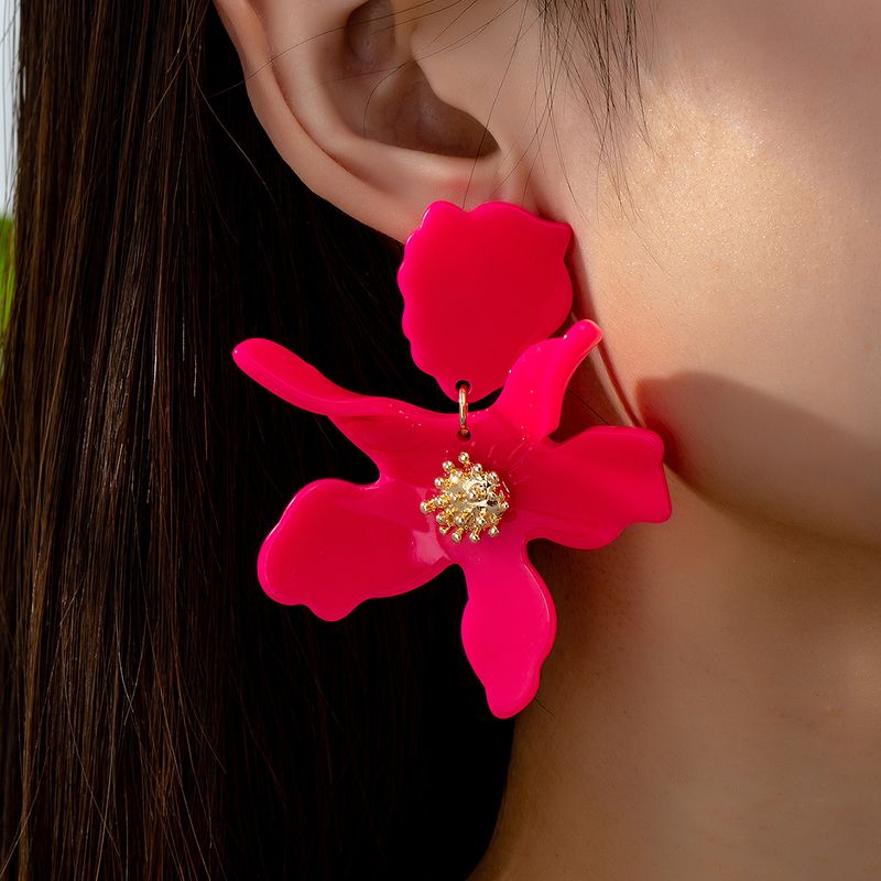 1 Pair Glam Solid Color Flower Synthetic Resin Zinc Alloy Drop Earrings