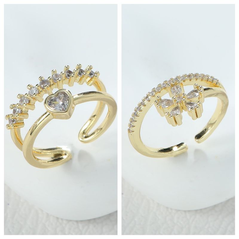 Elegant Shiny Flower Alloy Asymmetrical Inlay Rhinestones Women's Open Rings