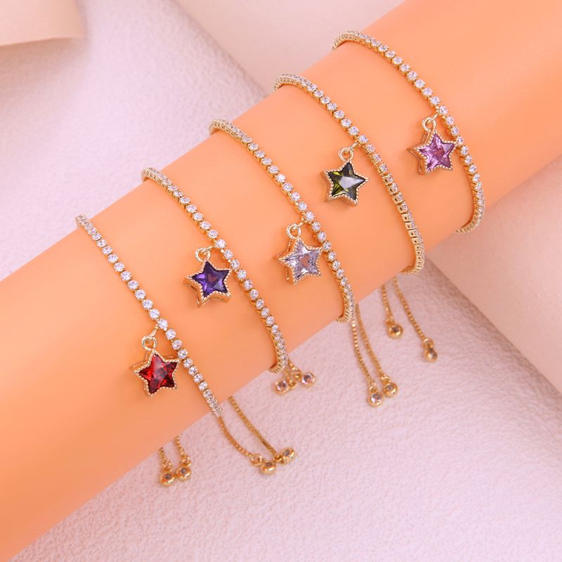 Venta Al Por Mayor Casual Elegante Dulce Estrella Cobre Embutido Chapados en oro de 18k Circón Pulsera