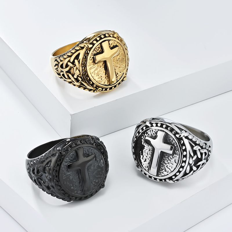 Basic Modern Style Classic Style Cross 304 Stainless Steel 18K Gold Plated Men's Rings