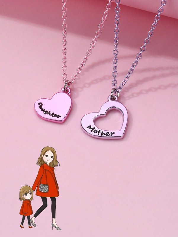 Wholesale Jewelry Casual MAMA Modern Style Heart Shape Alloy Spray Paint Hollow Out Pendant Necklace
