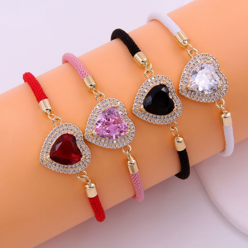 Casual Modern Style Classic Style Heart Shape Rope Copper Inlay Zircon 18K Gold Plated Unisex Bracelets