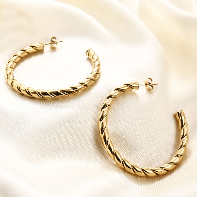 1 Pair Luxurious Simple Style Thread 201 Stainless Steel Gold Plated Earrings